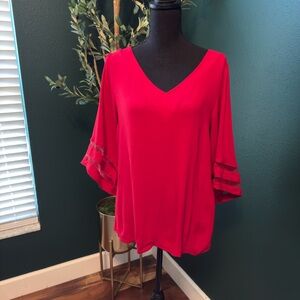 Umgee Red V-Neck Blouse with Bell Sleeves